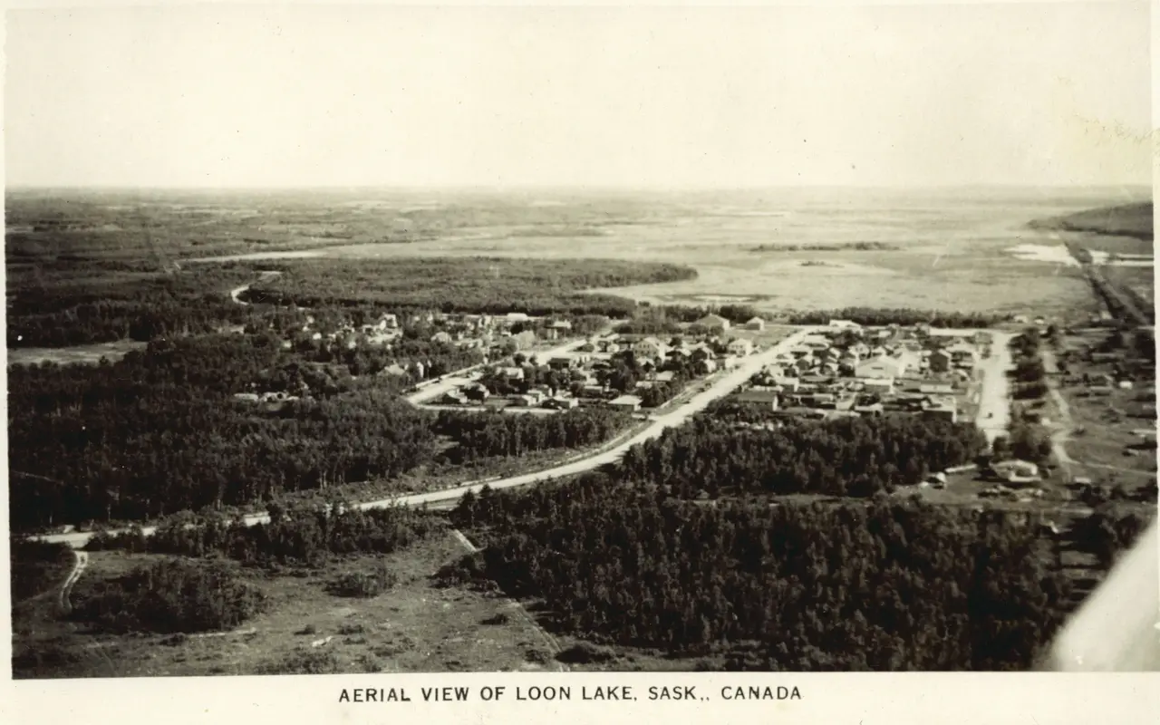 Aerial view of Loon Lake, about 1930s